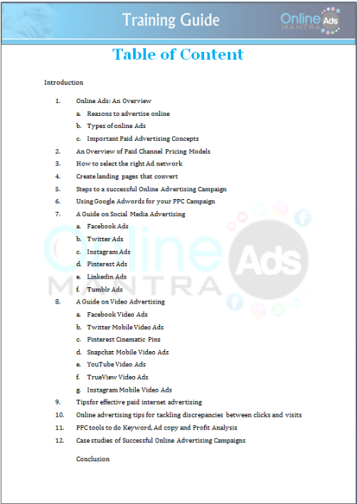 TOC for ONline Ads